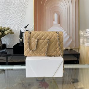 Chanel Double Flap Beige Apricot Chain Gold Hardware Side Shoulder Sling 12