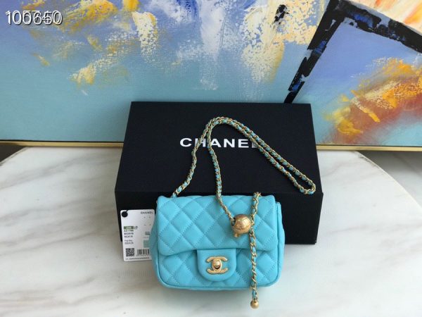 Chanel Runway blue Square Mini Flap Pearl Crush Bag 1