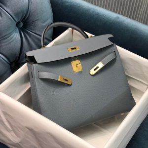 Hermes Kelly size 28 linen blue Bag 14