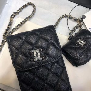 chanel phonebag and airpods/smallerbag belt bag sling BLACK 9