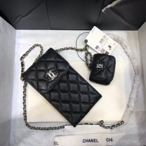 chanel phonebag and airpods/smallerbag belt bag sling BLACK 12