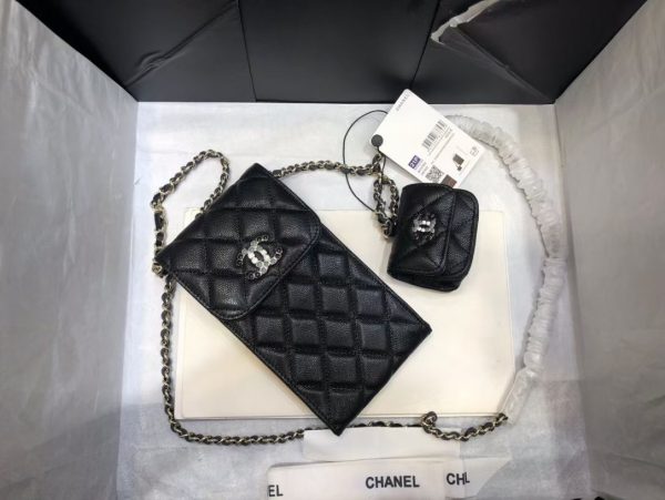 chanel phonebag and airpods/smallerbag belt bag sling BLACK 6