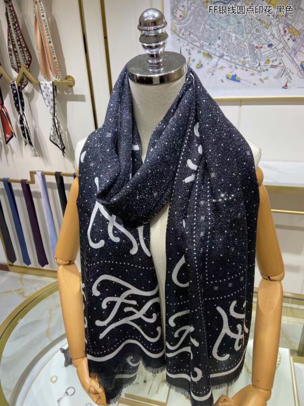 FENDI FF SILVER THREAD DOT PRINTING SCARF 3