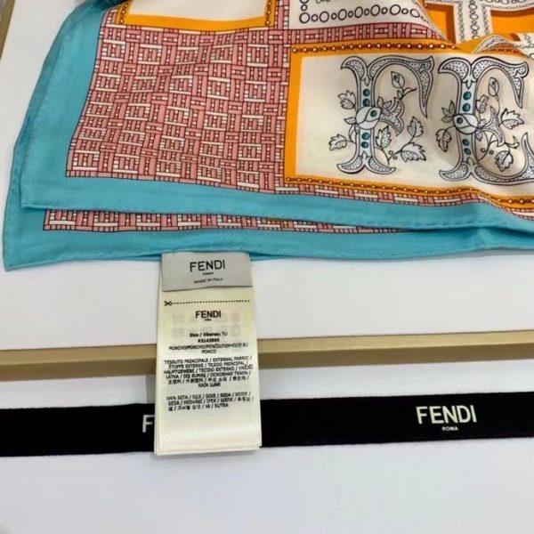 FENDI Roman Flower Orange silk scarf 4