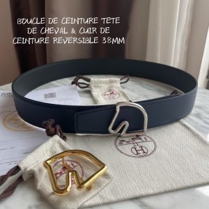 HERMES-BOUCLE DE CEINTURE TETE DE CHEVAL & CUIR DE CEINTURE REVERSIBLE 38MM black blue Belts 16