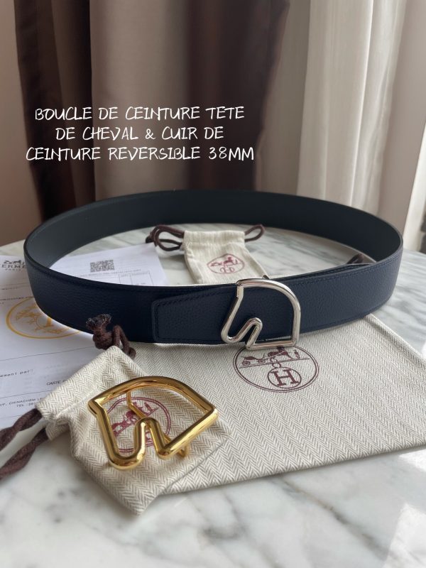 HERMES-BOUCLE DE CEINTURE TETE DE CHEVAL & CUIR DE CEINTURE REVERSIBLE 38MM black blue Belts 8