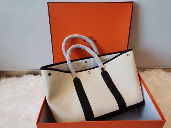 Hermes Garden Party size 36 white x striped black Bag 6