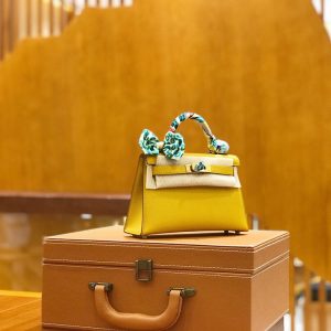 Hermes Mini Kelly 3Q amber yellow Bag 10