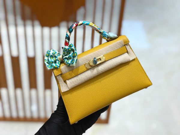 Hermes Mini Kelly 3Q amber yellow Bag 8