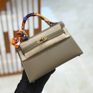 Hermes Mini Kelly 3Q elephant gray Bag 15