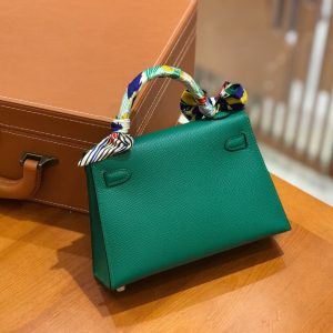 Hermes Mini Kelly 3Q velvet green Bag 10