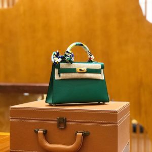 Hermes Mini Kelly 3Q velvet green Bag 11