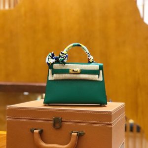 Hermes Mini Kelly 3Q velvet green Bag 12