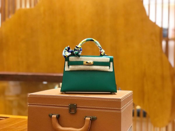 Hermes Mini Kelly 3Q velvet green Bag 5