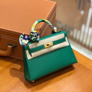 Hermes Mini Kelly 3Q velvet green Bag 14