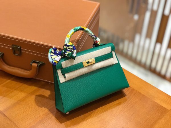 Hermes Mini Kelly 3Q velvet green Bag 7