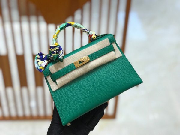 Hermes Mini Kelly 3Q velvet green Bag 8