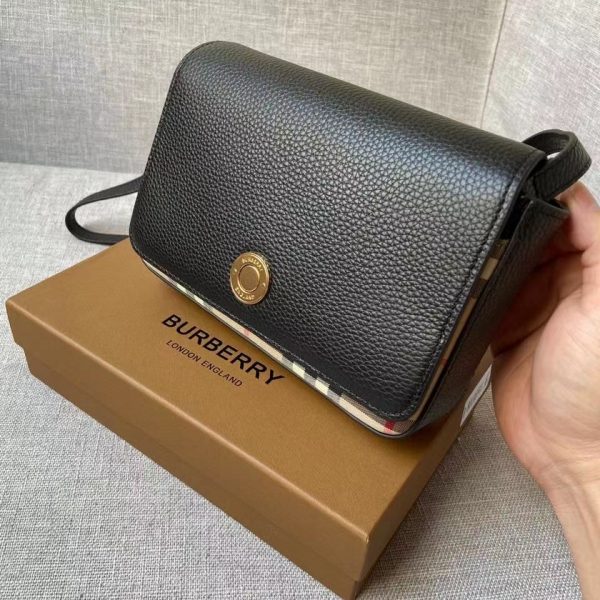 Burberry Leather and Vintage Check Note Crossbody Bag Black 1
