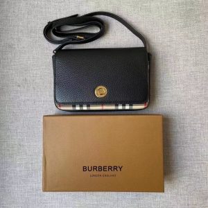 Burberry Leather and Vintage Check Note Crossbody Bag Black 10