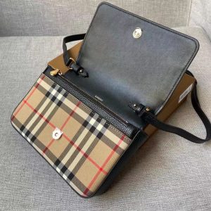Burberry Leather and Vintage Check Note Crossbody Bag Black 13
