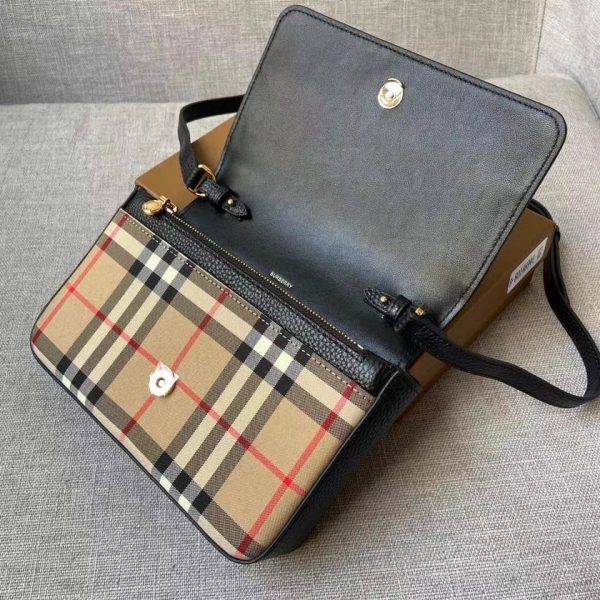 Burberry Leather and Vintage Check Note Crossbody Bag Black 6
