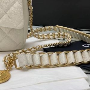 CHANEL SMALL FLAP BAG WITH CHAIN white gold coin 7