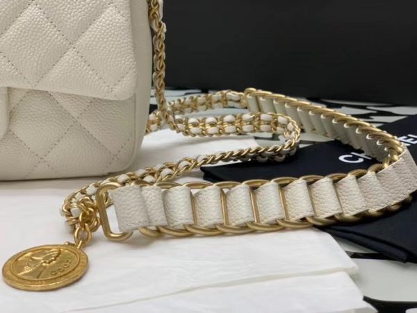 CHANEL SMALL FLAP BAG WITH CHAIN white gold coin 2