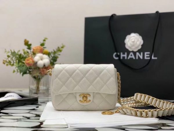 CHANEL SMALL FLAP BAG WITH CHAIN white gold coin 1