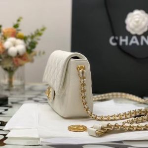CHANEL SMALL FLAP BAG WITH CHAIN white gold coin 9