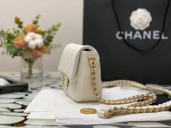CHANEL SMALL FLAP BAG WITH CHAIN white gold coin 4
