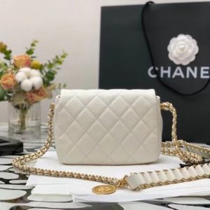 CHANEL SMALL FLAP BAG WITH CHAIN white gold coin 11