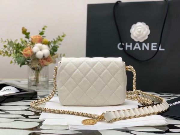 CHANEL SMALL FLAP BAG WITH CHAIN white gold coin 6
