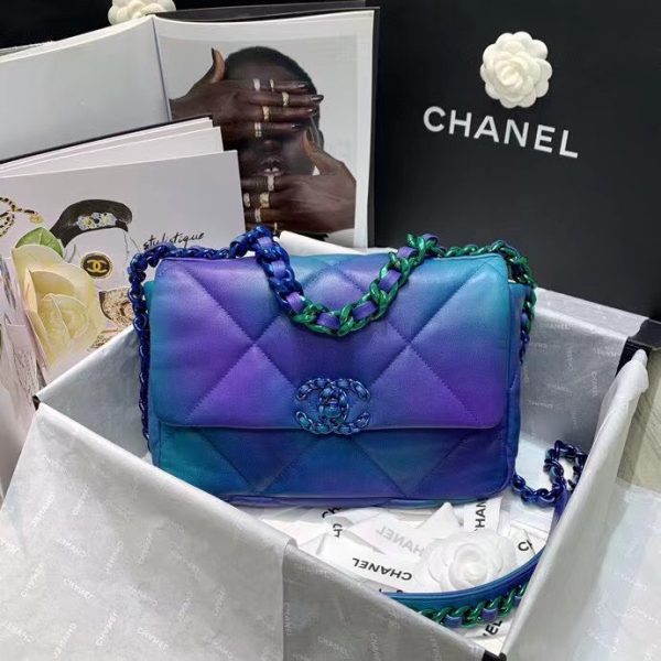Chanel 19 tie-dye calfskin flap bag 1160 Symphony Blue 2