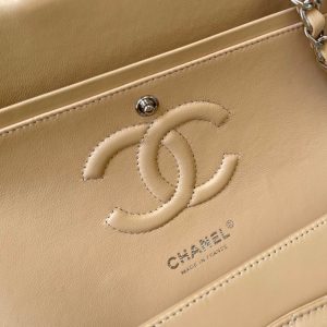 Chanel Double Flap Beige Apricot Chain Gold Hardware Side Shoulder Sling 15
