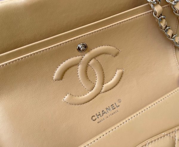Chanel Double Flap Beige Apricot Chain Gold Hardware Side Shoulder Sling 8