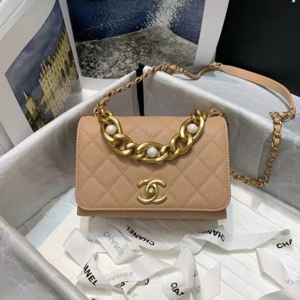 Chanel small chain cosmetic bag 81113 Apricot 3