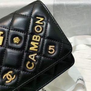 Chanel Lambskin Wallet Bag with Chain WOC and Emblem Charm Black 10