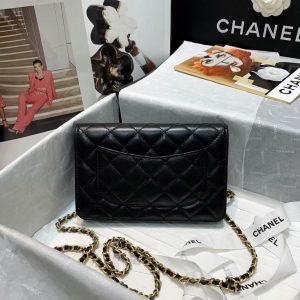 Chanel Lambskin Wallet Bag with Chain WOC and Emblem Charm Black 15
