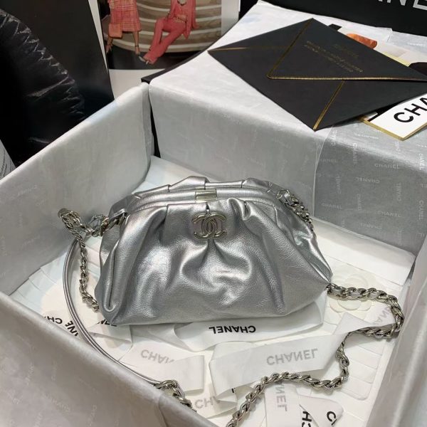 Chanel Supple Leather Clutch with Chain AS2493 Silver 2