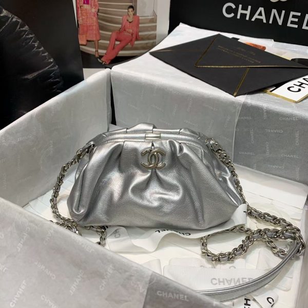 Chanel Supple Leather Clutch with Chain AS2493 Silver 1