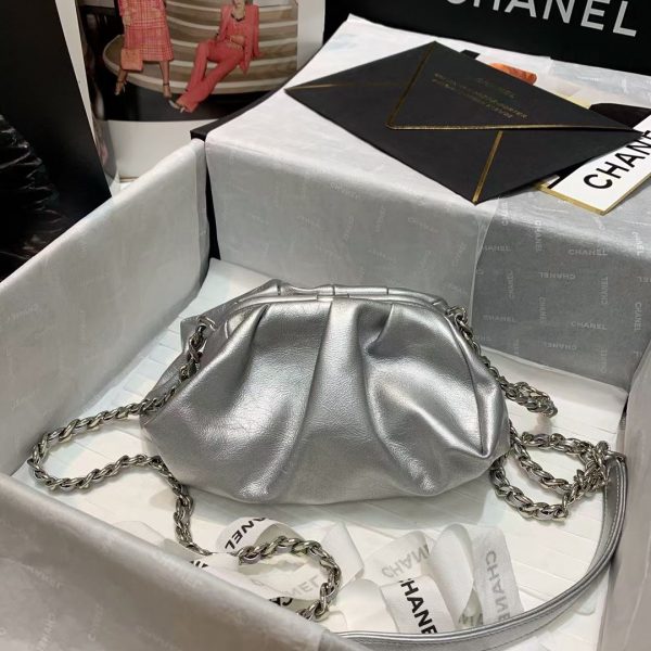Chanel Supple Leather Clutch with Chain AS2493 Silver 4