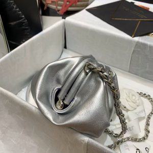 Chanel Supple Leather Clutch with Chain AS2493 Silver 13