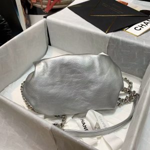 Chanel Supple Leather Clutch with Chain AS2493 Silver 15
