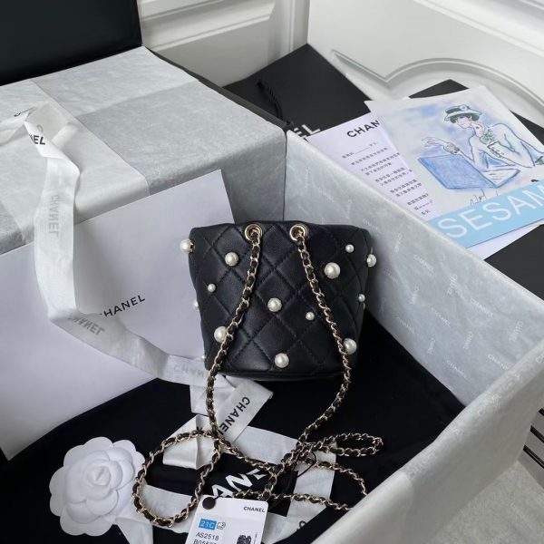 Chanel mini drawstring bag black AS2518 4
