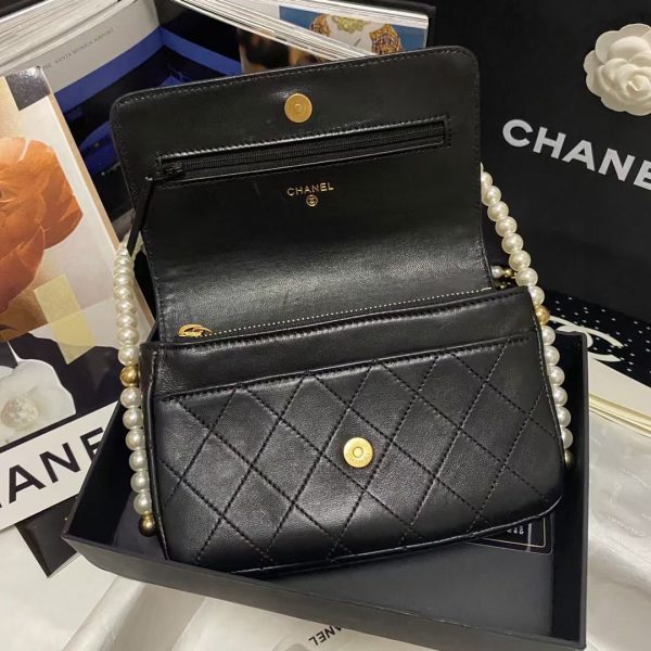 Chanel ⚪️Pearl chain wallet black AS81083 5