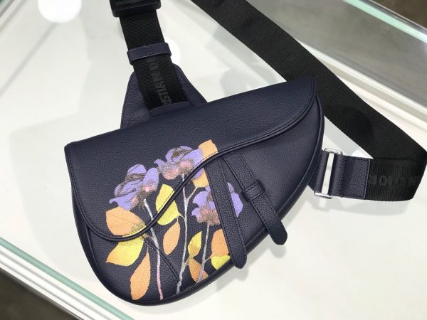 Dior Unisex Saddle size 20 black x flower Bag 9