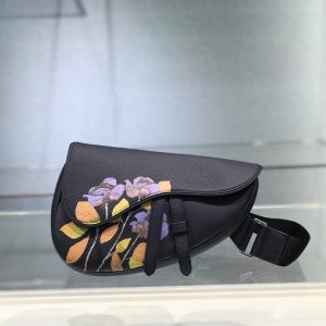 Dior Unisex Saddle size 20 black x flower Bag 19