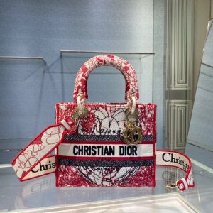 Small Dior Book Tote red and white 19