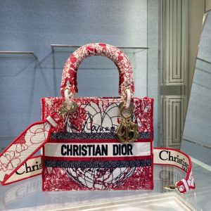 Small Dior Book Tote red and white 18