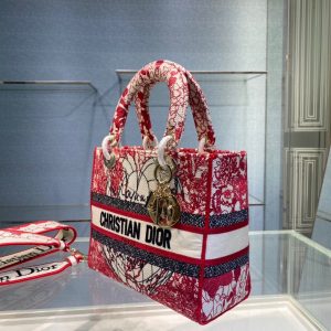 Small Dior Book Tote red and white 17